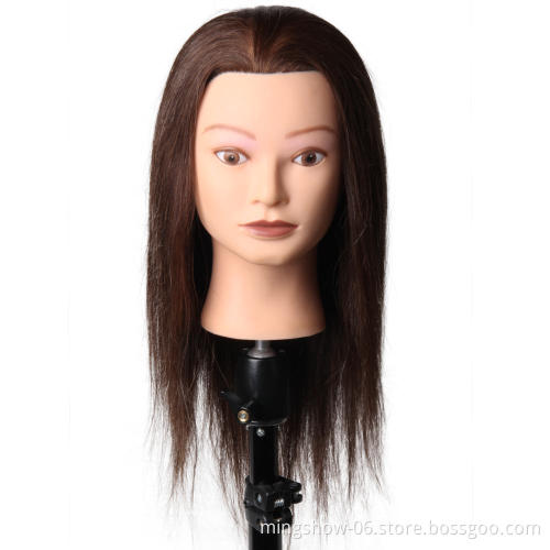 18Inch 100% Real Human Hair Training Head With Wig Dummy Doll Head For Hairdresser Practice Hairstyles Hairdos Haircuts Permed
